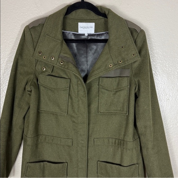 Emerson Fry Army Coat Olive Green Wool Blend Jacket - Picture 5 of 11